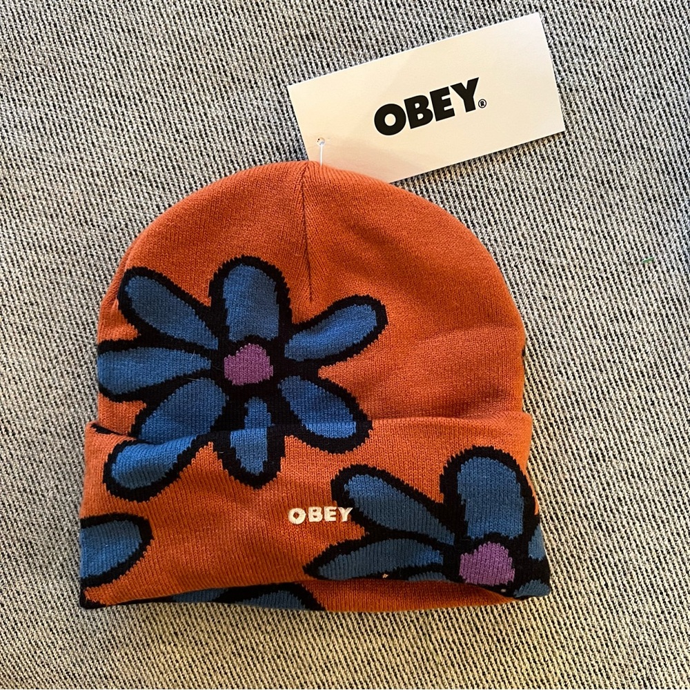 Obey (NWT) beanie with flower pattern